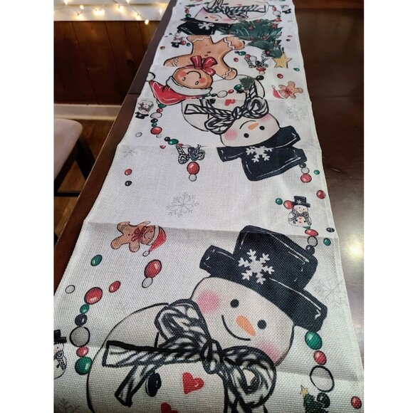Christmas Table Runner Snowman Gingerbread Decor Holiday Decorative Cloth 13x48 - Picture 4 of 10